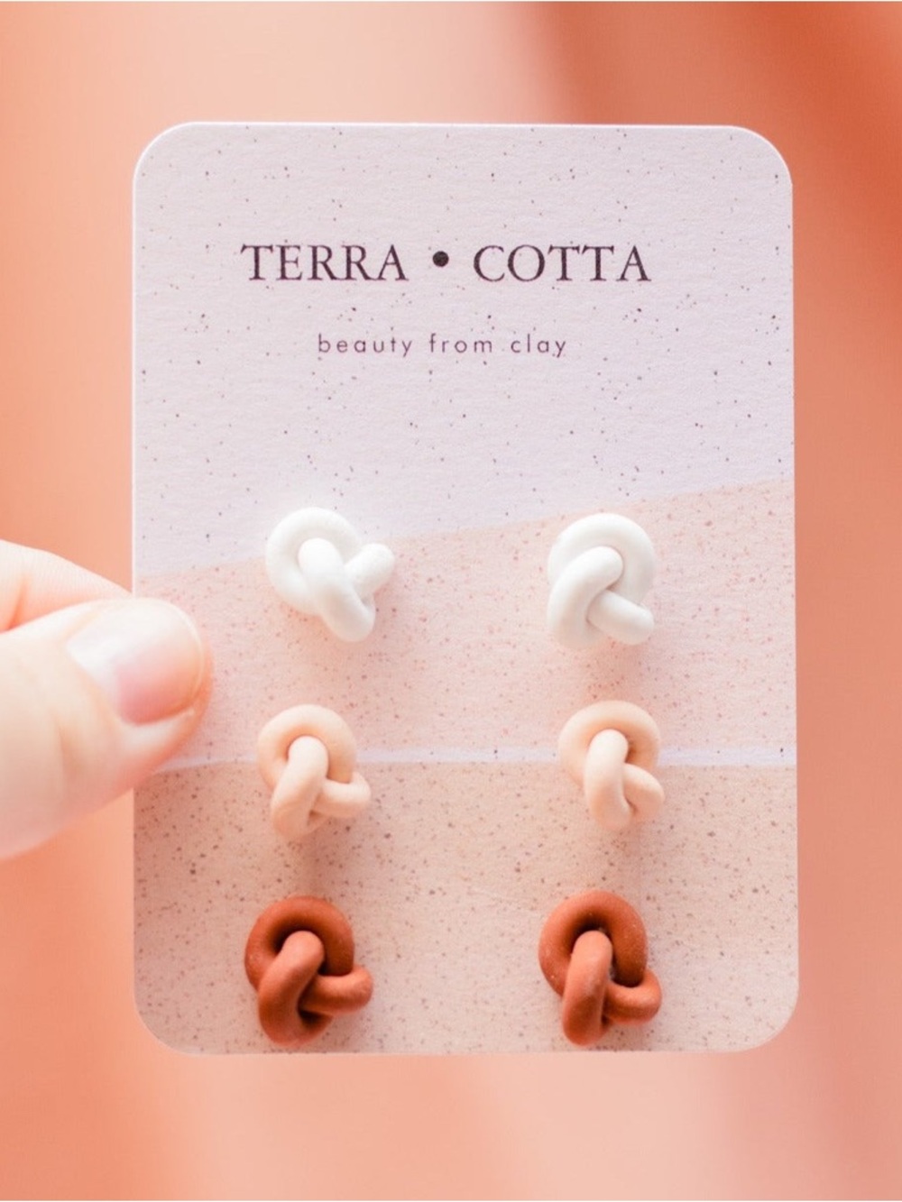 TERRA COTTA Clay Knot Stud Earring Set - White, Blush, Terracotta